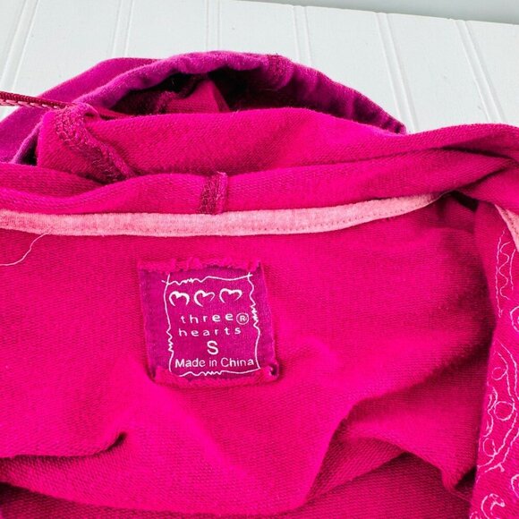 Three Hearts Womens Embroidered Pink Hoodie Jacket Zip-Up Small Plum - Picture 3 of 5